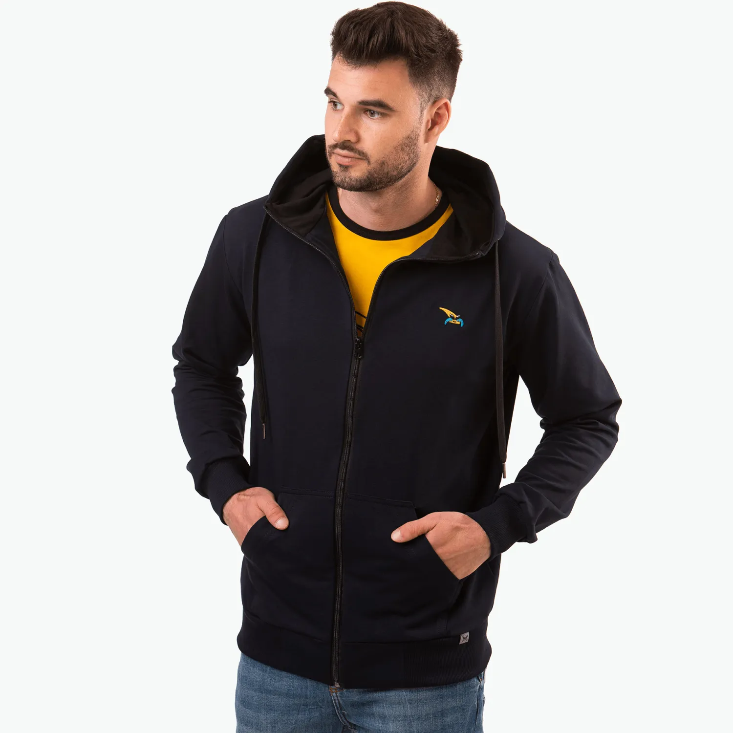 Kapitan Bomba Bluzy > Buza rozpinana dark navy, haft kurvinox żółty