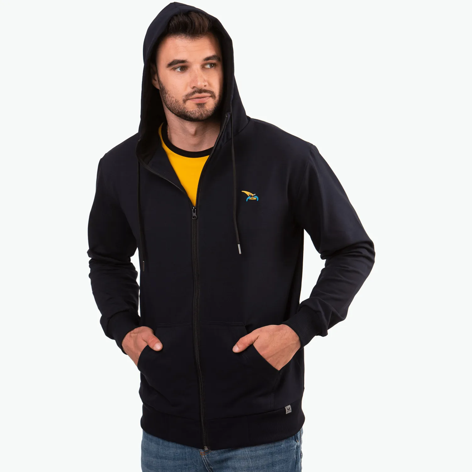 Kapitan Bomba Bluzy > Buza rozpinana dark navy, haft kurvinox żółty